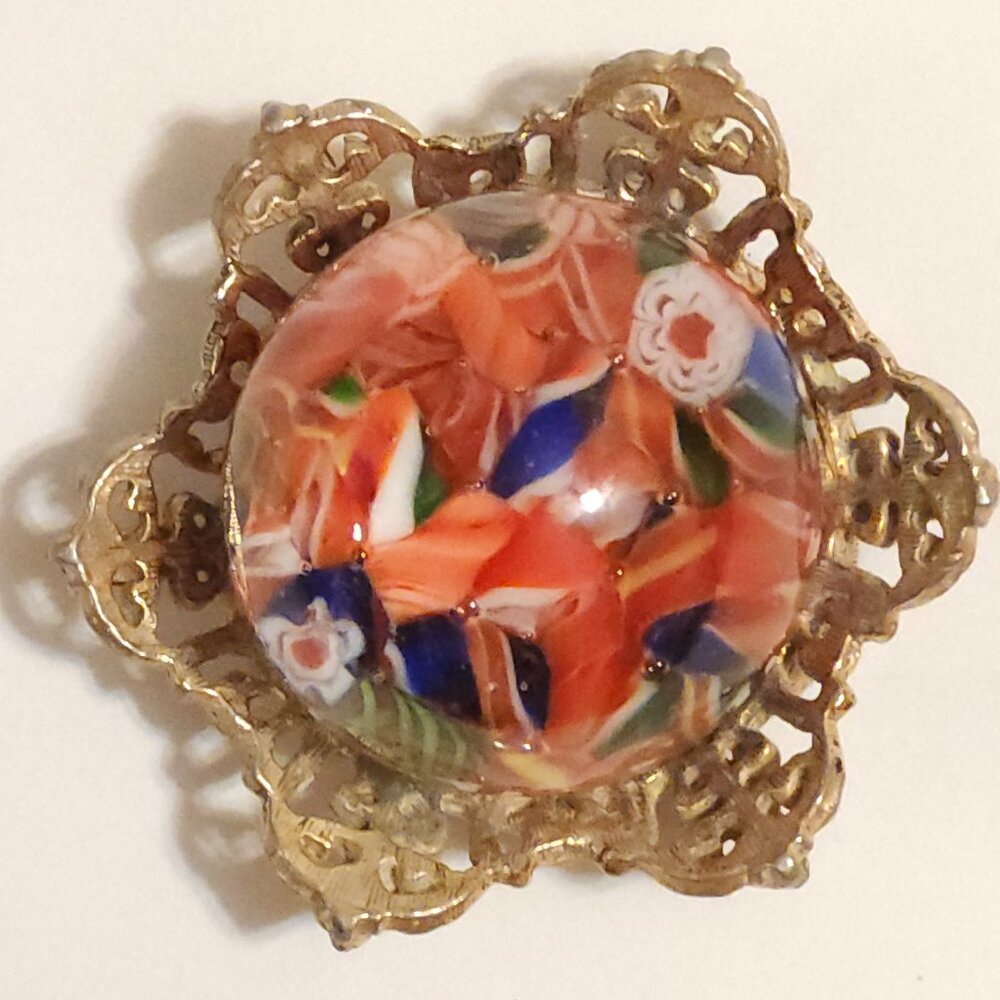 Vintage Italian Murano Millefiori Paperweight set in an ornate metal filigree